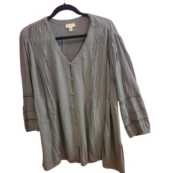 J Jill Crinkle GAUZE Sage Green Tunic - Picture 1 of 7